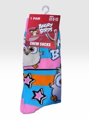 ⭐️ Bundle 5 for $13 • Angry Birds Pink & Blue Crew Socks - Novelty Unisex Socks